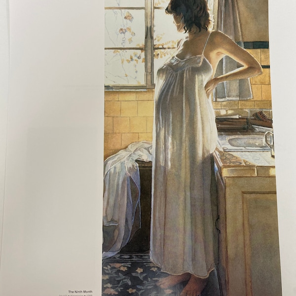 Steve Hanks, Sleeping Newborn, Baby, Pregnant Woman, Ninth Month, Poster, Painting, Watercolor, Book Page, Print, Art, Vintage, ~20-05-166