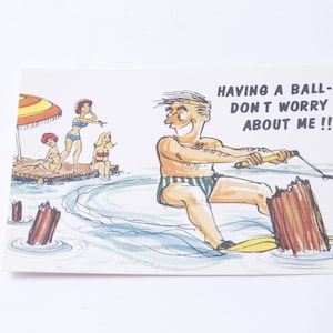 Mann, Ball, Meer, Wasserski, Menschen, Spaß, szenische Kunst, Postkarte, Bild, ungestempelt, Farbe, Sammlerstück, Deltiologie, ~20-01-770