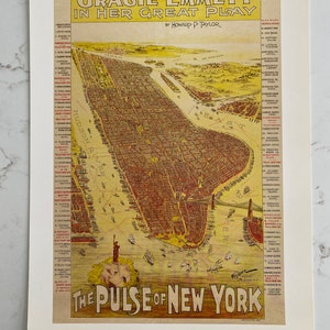 Geïllustreerd, Illustratie, Vintage, New York, Kaart, Herdruk, Historisch, Gracie Emmett, Play, Howard Taylor, Pulse, Gekleurde Lithografie- M-01-02