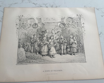 A Song of Welcome, Ludwig Richter, Children, Countryside, Book Page, 1888, Woodcut Print, Sepia-tone, Medium-bond, ~ 240317-WH M-03-06