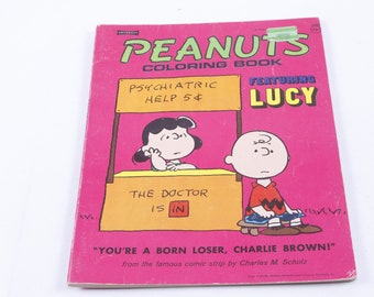 Peanuts, Lucy, Coloring Book, Saalfield, Comics Characters, Vintage, Picture Book, Illustrations, Child Reading, Nursery Library ~20-19-683