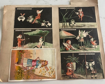 Funny Scenes with Elf and Frog, Celluloid Collars, Antique Victorian Trade Cards from an Old Scrapbook, Advertisement, ~ 240119-WH 121