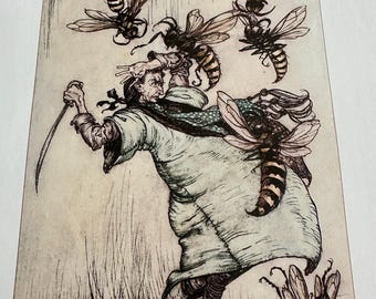 Arthur Rackham Gulliver's combat with the wasps Illustration 8x11 Art Print Vintage Book Page ~ 260215-WH 66