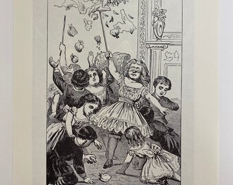 Jeux de Noël, Godey’s Lady’s Book, Magazine, Décoration, Enfants, Image, 7.5x11 », 1869, Art vintage, ~ 20-01-20