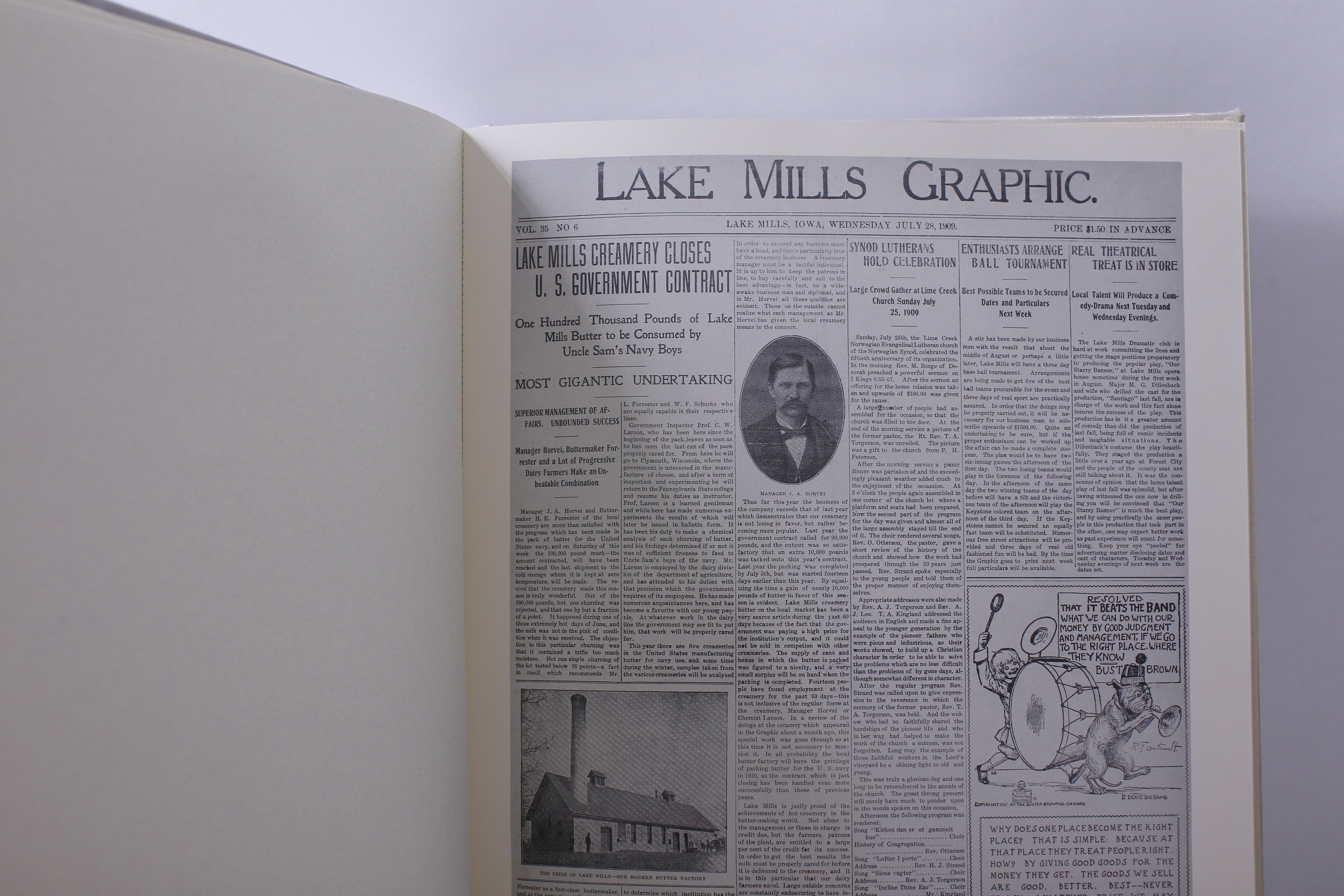 Lake Mills Graphic, Community History, 1994, Newspaper, 1892-1899, Hardcover, Lake Mills Graphic, Community History, 1994, Newspaper, 1892  main image 2