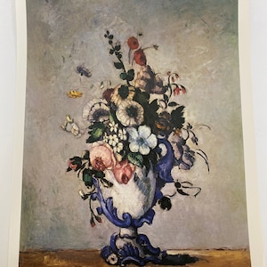 Paul Cézanne, Blumen in einer Rokoko Vase, Impressionist, Zeichnung, Poster, Buchschild, Malerei, Buchseite, Druck, Kunst, Vintage, ~20-01-538