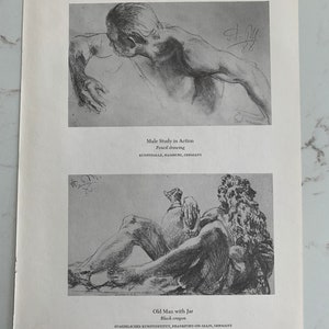 Claude Lorrain, Post in Aktion, Alter Mann mit Glas, Bleistiftzeichnung, Deutschland, Poster, Buchsticker, Kunst, 20x12", Vintage, ~ 20-01-1039
