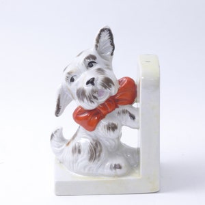 White Dog, Red Ribbon, Book End, Book Shelf, Interior, Decor, Vintage,  ~ 1069