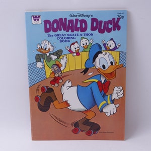Disney, Donald Duck, The Great Skate-A-Thon, Whitman, Coloring Book, Vintage, Picture Book, Child Reading, Nursery Library, ~ 20-01-346