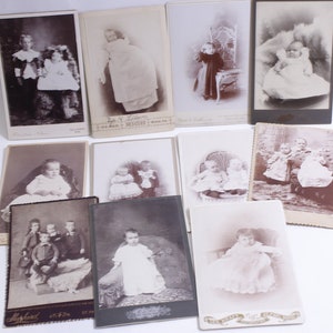 Collection of Children&#39;s Studio Portraits, Set of 11, 1800s, Babies, Kids, Vertical, Cardboard, Black & White, Retro, ~ WH-012 208