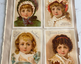 Portraits of Girls in Four Seasons, Antique Victorian Trade Cards from an Old Scrapbook, Advertisement, Collectible, ~ 240119-WH 121