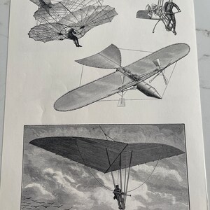 Airships, People, Fly, Vehicle, Woodcut, Reprint, Transportation, 19-century, Poster, Double-Sided, Book Page, Print, Vintage, ~20-18-615