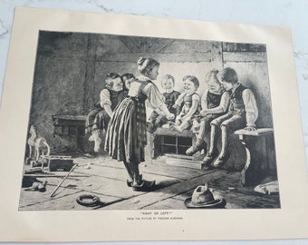 Right or Left, Theodor Kleehaas, Children, Guessing Game, Book Page, 1888, Woodcut Print, Sepia-tone, Medium-bond, ~ 240317-WH M-03-06