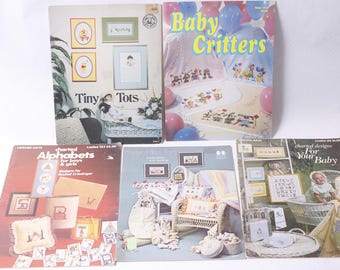 Baby Sewing Designs Leaflet Lot Tiny Tots Critters Charted Alphabets Cross Stitch Quilting ~ 260402-WH 1058