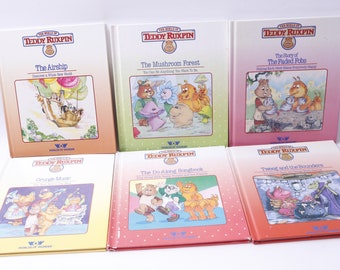Teddy Ruxpin, Book Set, Stories, World's of Wonders, Vintage, Picture Book, Illustrations, Child Reading, Nursery Library ~ 20-29-1030