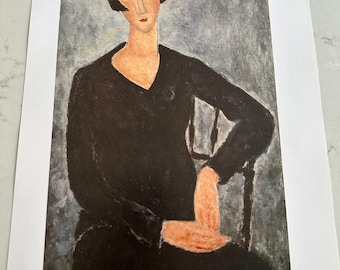 モディリアーニ「青いドレスを着た座る女性」絵画、版画、肖像画、美術