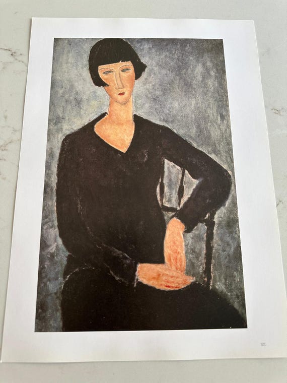 モディリアーニ「青いドレスを着た座る女性」絵画、版画、肖像画、美術