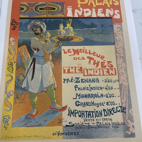 French Tea Poster, Thes Palais Indiens Artwork by Georges De Feure, Retro Tea Advertisement, Collectible, Tea Memorabilia ~231909-WH 67 F