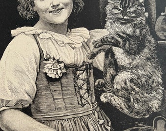 Vintage Bing and Grondahl B&G Kjøbenhavn Denmark Girl Petting Cat