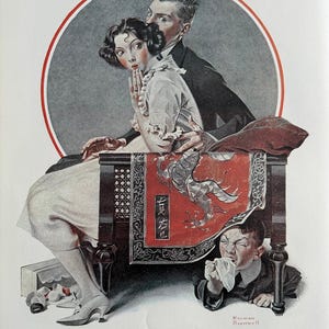 Norman Rockwell, Schnupfen Spion, Romantisch, Oktober 1921, Zerrspiegel, Funhouse, August 1921 Print, Buch Seite, Kunst, 250214-WH 120