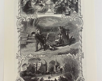 Noël, Godey's Lady's Book, Décoration, Graphics, Picture, 7.5x11", 1860, Art vintage, ~ 20-01-20