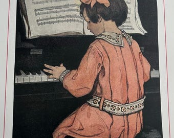 Jessie Willcox Smith, Piano Girl, Illustration, Book Page, 14x10", Art Print, ~ 250922-WH 406