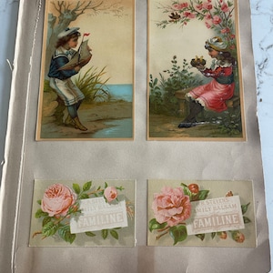 Boy with a Boat, Girl with Bird Nest, Floral Hearts, Antique Victorian Trade Cards from an Old Scrapbook, Advertisement, ~ 240119-WH 121