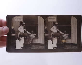 Cartão Estereoscópio, Senhora, Hotel, Partida, Alarme, H.C. White Co, Antigo, Cartão Stereoview, Estereógrafo, Impressão, Imagem, Vintage, ~ M-25-08