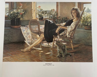 Steve Hanks, Woman, Cat, Quiet Rapport, Matters Of The Heart, Poster, Painting, Watercolor, Book Page, Print, Art, Vintage, ~20-05-166