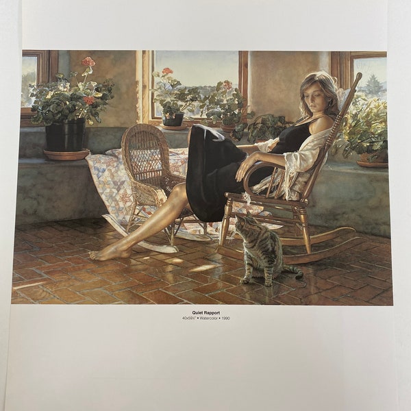 Steve Hanks, Woman, Cat, Quiet Rapport, Matters Of The Heart, Poster, Painting, Watercolor, Book Page, Print, Art, Vintage, ~20-05-166