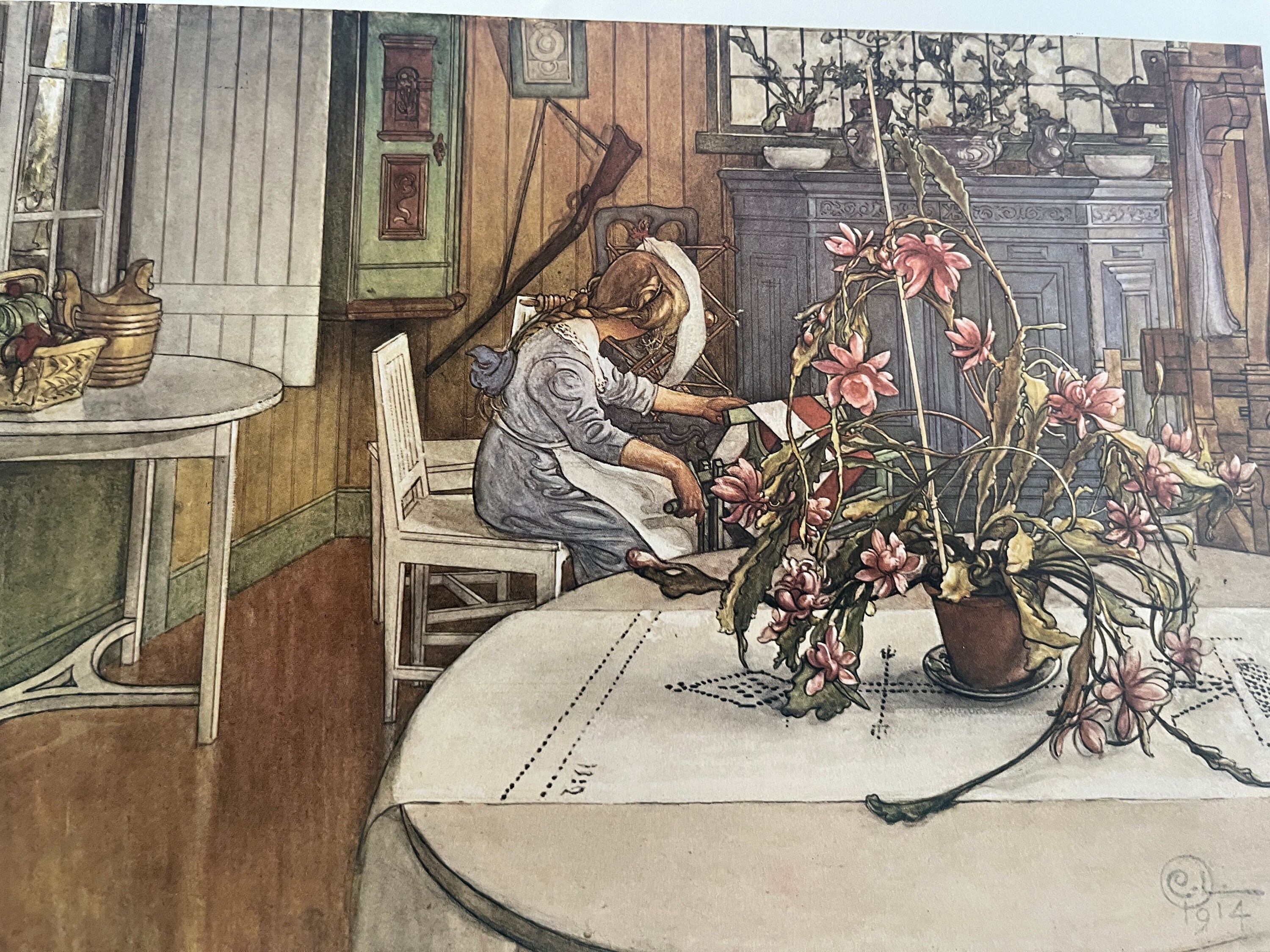 Carl Larsson, Interior With Cactus, Plant, Girl, Craft, Poster