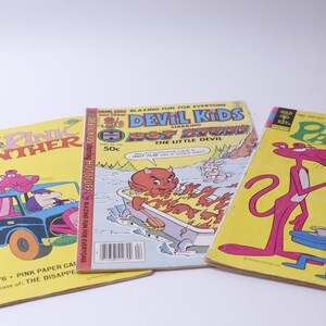 Riviste di fumetti per bambini The Pink Panther e Devil Kids, set di 3, anni '70, illustrate, tascabili, vintage, ~ 241118-SSC M-11-09