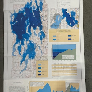 May include: A map showing the major levels of Great Salt Lake and Lake Bonneville in Utah, USA. The map includes a chart showing the lake levels over time, and a table with data on the lake levels. The map is titled "Major Levels of Great Salt Lake and Lake Bonneville, May 1984".