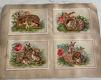 Cute Baby Animals in Baskets, Spring, Antique Victorian Trade Cards from an Old Scrapbook, Advertisement, Collectible, ~ 240119-WH 121