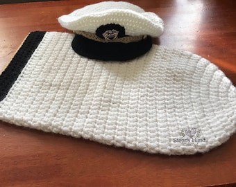 Navy Baby - photo prop set - hat and cocoon