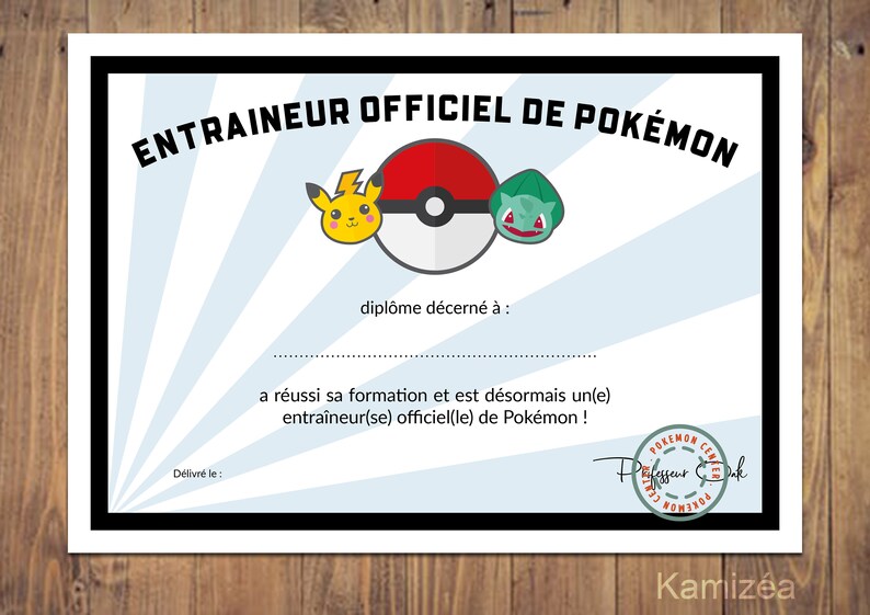 Diplôme/Certificat de dresseur/entraîneur de Pokémon ...