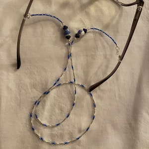Blue Silver Hand Beaded Eyeglass Chain/Unique Artsy Blue Eyeglass Chain