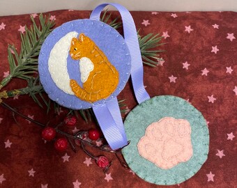 Orange Tabby Cat Felt Bookmark: Moon Paw Print Reader Gift