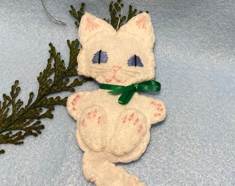 Handmade White Cat Christmas Ornament: Persian Kitten Holiday Decor