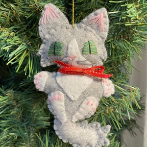 Handmade Felt Gray Tuxedo Cat Ornament: Cat Lover Gift