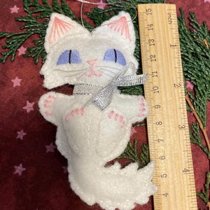 Handmade White Angora Kitty Cat Christmas Ornament