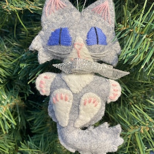 Felt Gray Tuxedo Kitty Ornament: Handmade Cat Lover Gift