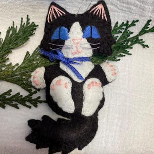 Handmade Felt Black Tuxedo Cat Christmas Ornament - Cat Lover Gift