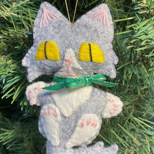 Felt Gray Tuxedo Cat Ornament: Handmade Kitty Gift