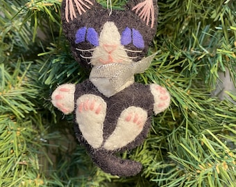 Black Tuxedo Kitty Christmas Ornament: Handmade Felt Cat Lover Gift