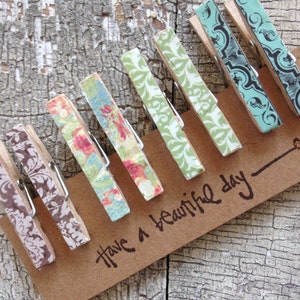 Mini Decorative Clothespins/ Mini Memo Clips/ Small Pegs/ Favor Bag Clips/Damask and Floral/Small Clothespins/Tiny Clothes Pins/Set of 8 image 2