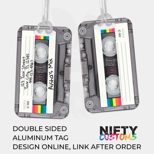 Mixtape - Personalized Luggage Bag Tag - Aluminum Durable Travel Tag - Custom Luggage Retro 80s 90s 1980s 1990s Cassette Mix Tape