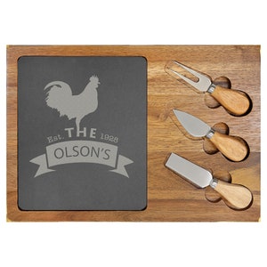 Personalized Cheese Board - Engraved Slate Charcuterie Board with Acacia Wood Holder - Custom Cheese Gift