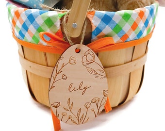 Easter Basket Tag - Floral Egg - Children Kids Gift Custom Personalized Keepsake Wooden Handmade Laser Engraved Flowers Wildflower Nature