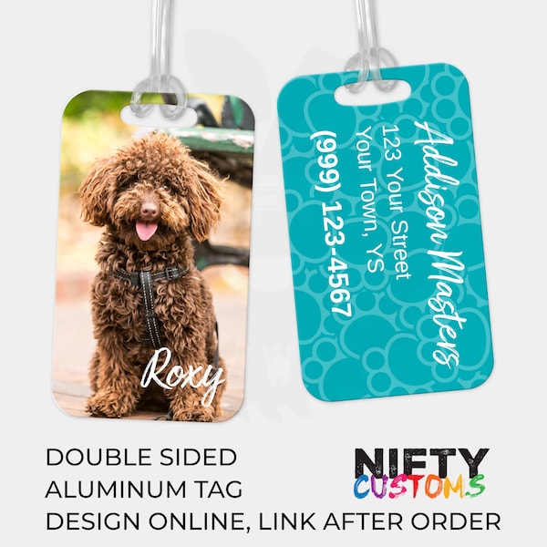 Pet Photo - Personalized Luggage Bag Tag - Aluminum Durable Travel Tag - Custom Luggage ID Dog Cat Kitten Puppy Picture